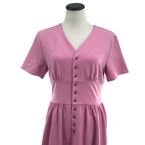 JessaKae Pink Folklore Button Front Short Sleeve Dress - Picture 4 of 11